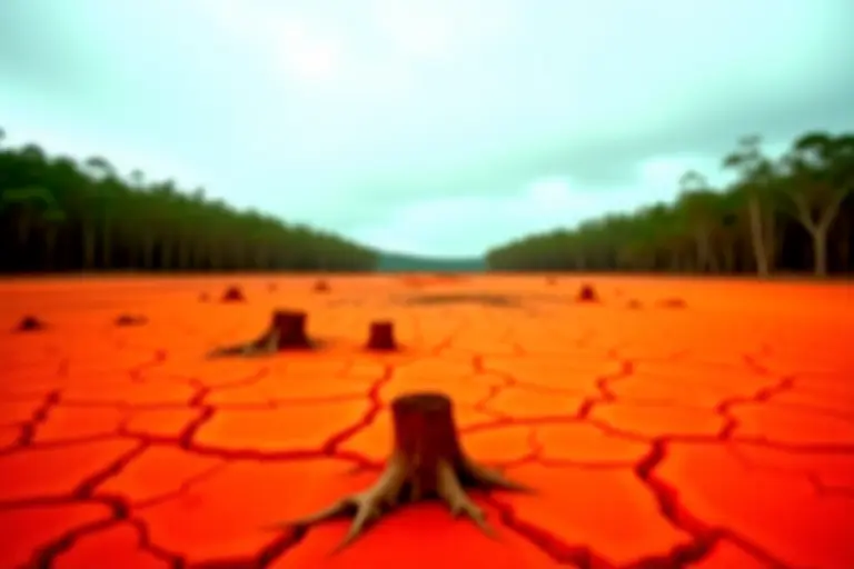 Dry cracked earth where forest once stood