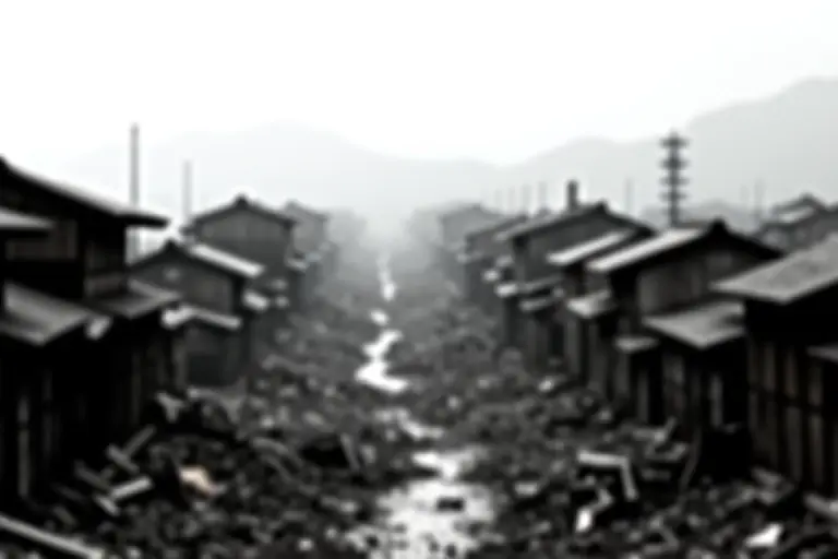 Ruined Japanese city landscape