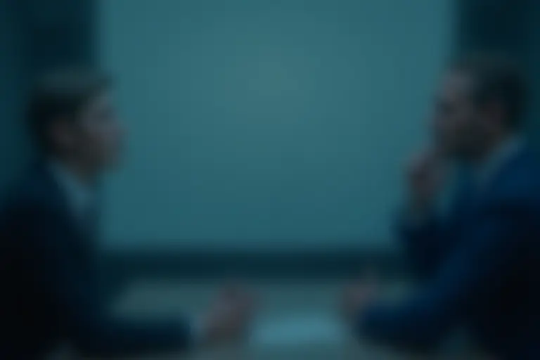 Person in a job interview looking mortified while interviewers exchange glances