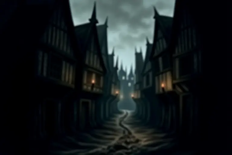 A darker medieval European city without Renaissance architecture