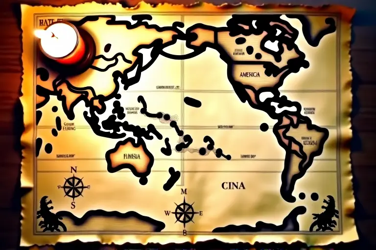 A map showing Chinese trade routes across the Pacific to North and South America