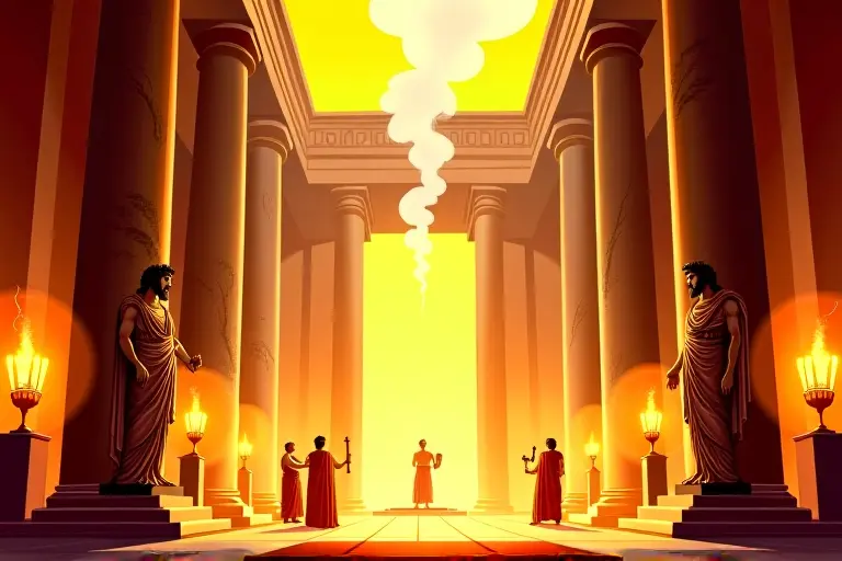 Roman temple with statues of Jupiter and other gods