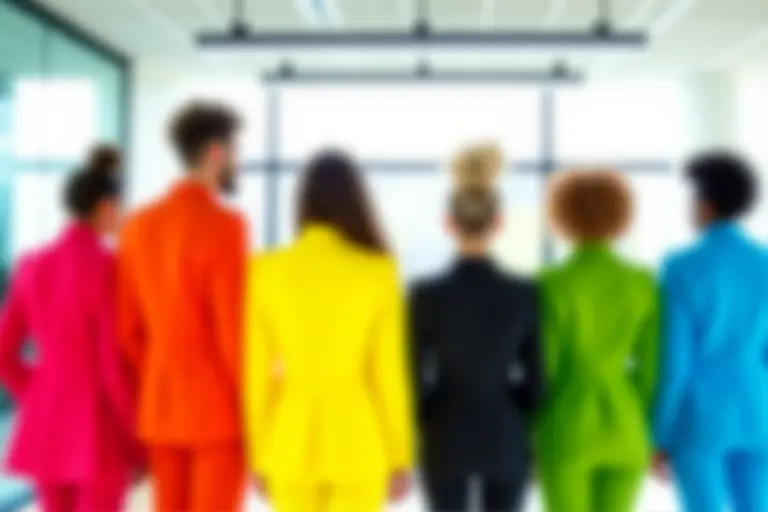 Office workers wearing different coloured outfits reflecting emotions