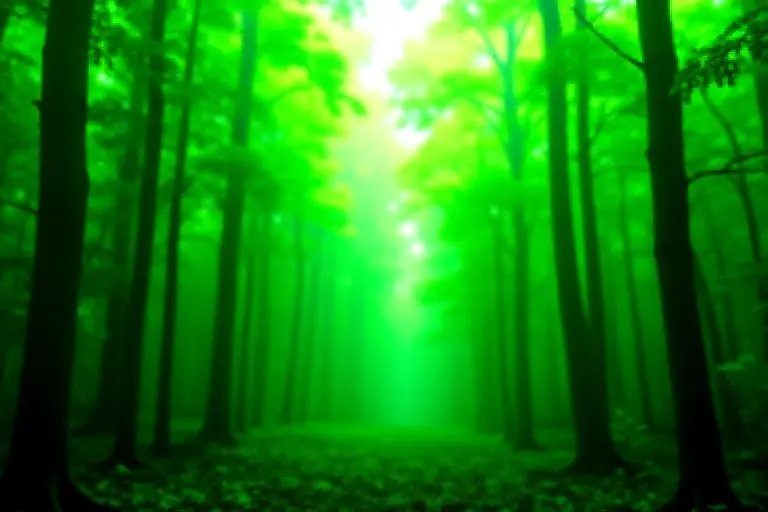 Forest with unchanging green canopy under steady daylight