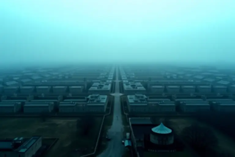 An enormous sprawling prison complex stretching to the horizon
