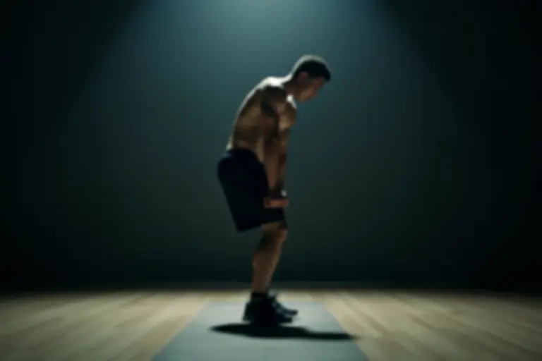 Person struggling to stand under heavy gravity