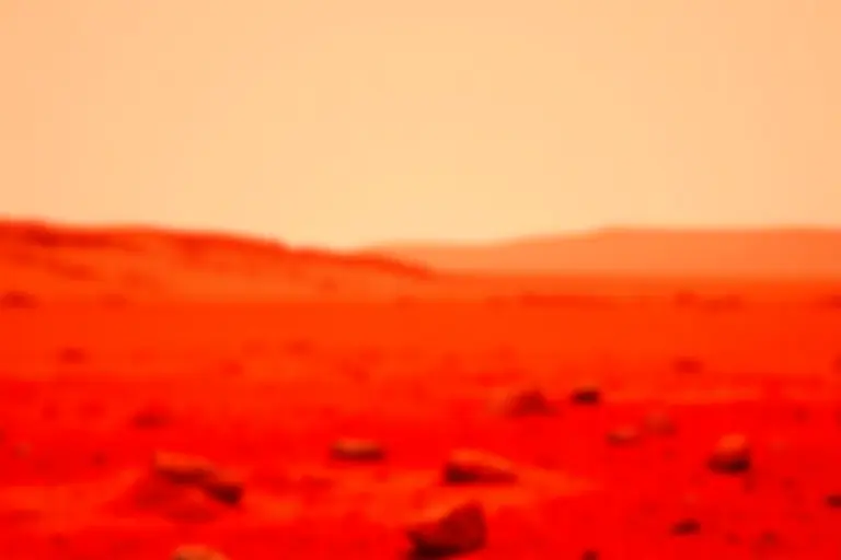 Barren Martian surface showing thin atmosphere