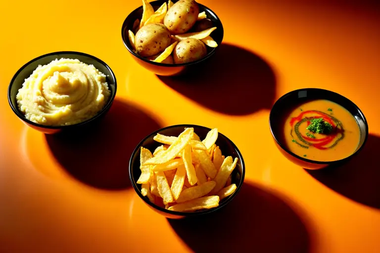 Various potato dishes arranged on a counter