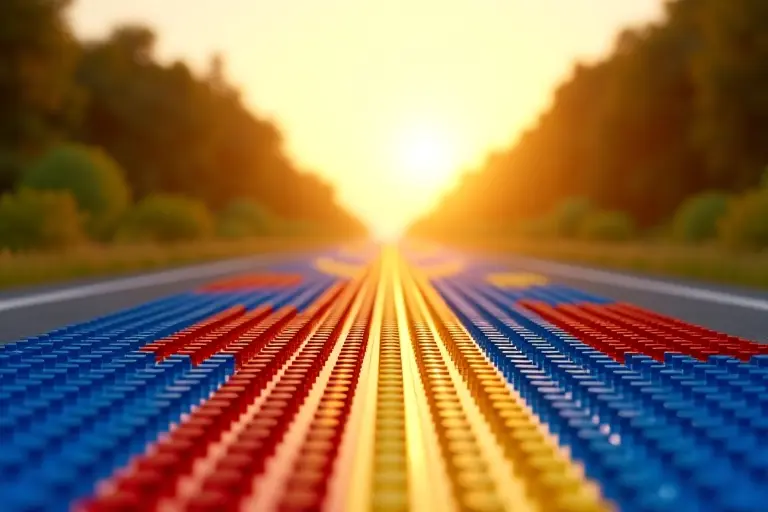 LEGO brick road stretching into the distance with modular sections
