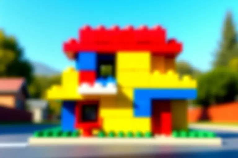 Colourful LEGO brick house on a suburban street