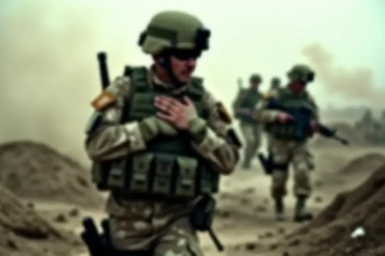 Soldier clutching their chest on a battlefield