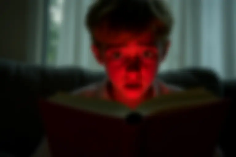 Teenager looking mortified while reading a book
