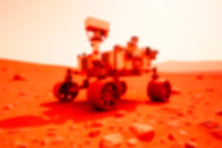 Mars rover on dusty red surface