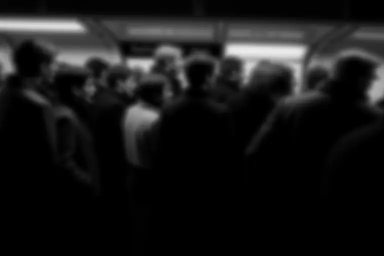 Crowded train platform with everyone talking simultaneously