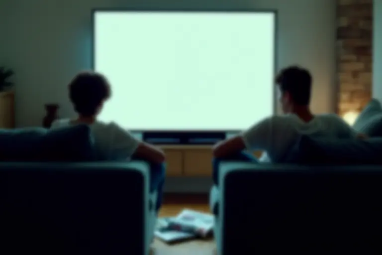 Couple sitting in a living room looking bored
