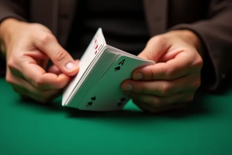 Hands riffle shuffling a deck of cards