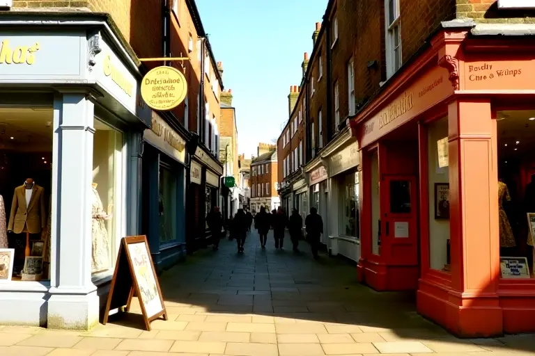 Quiet high street shops with hand-painted signs