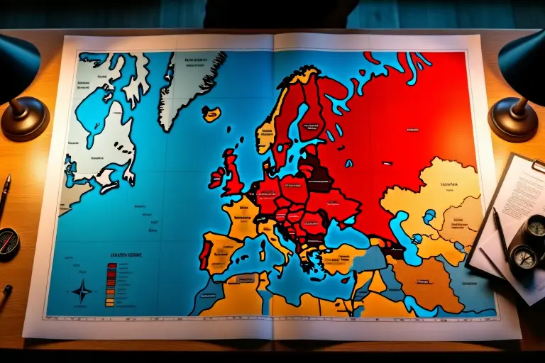 Map of Europe with a visible divide between NATO and Soviet spheres