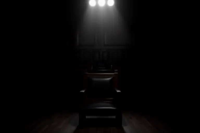 Courtroom with an empty defendant chair