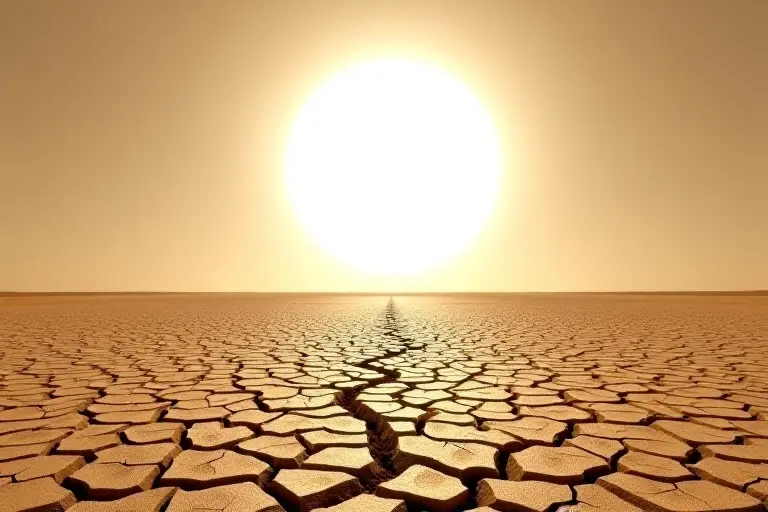 Parched cracked earth under a blazing sun