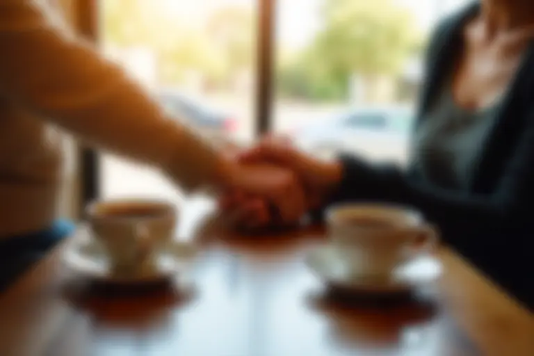 Two people at different apparent ages holding hands