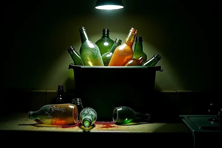 Empty emotion bottles piled up in a bin