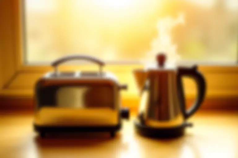 A toaster sitting next to a kettle on a kitchen counter