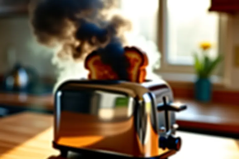 A toaster with smoke rising from burnt toast